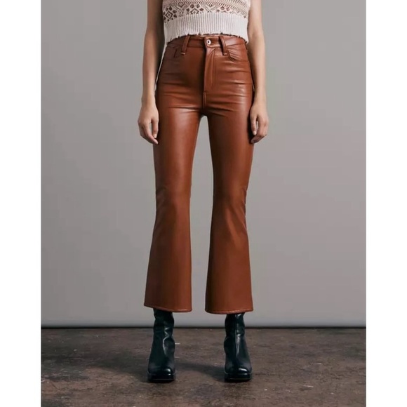 RAG AND BONE Brown Casey Faux Leather Flared Ankle Pants - Picture 2 of 10